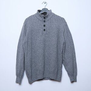 Oscar De La Renta 1/4 Button Up Henley Knit Sweater Gray XL 100% Cotton grandpa